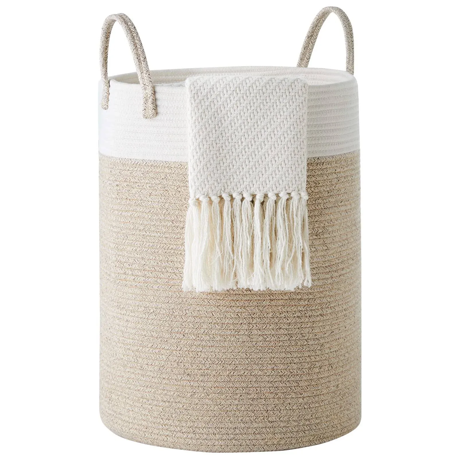 Cotton Rope Laundry Hamper 58L-Woven Collapsible Laundry Basket