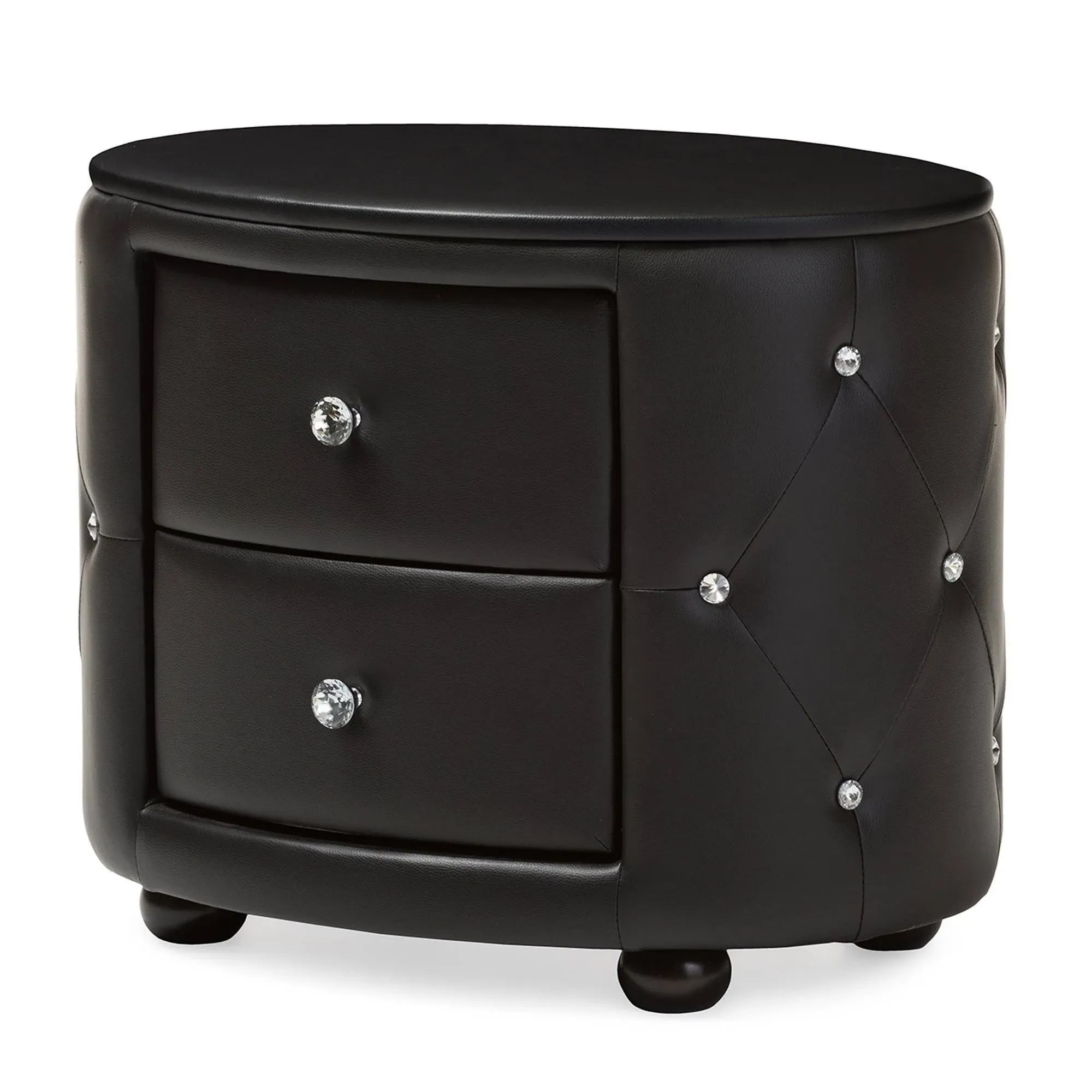 Baxton Studio Davina Hollywood Glamour Style Oval 2-Drawer Faux Leather Upholstered Nightstand