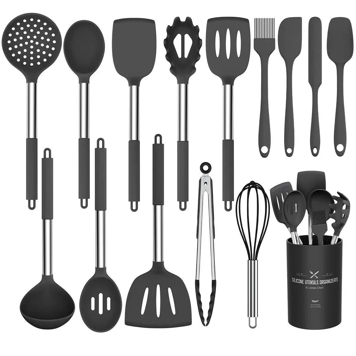 Silicone Cooking Utensil Set, Umite Chef 15pcs Silicone Cooking Kitchen Utensils ...