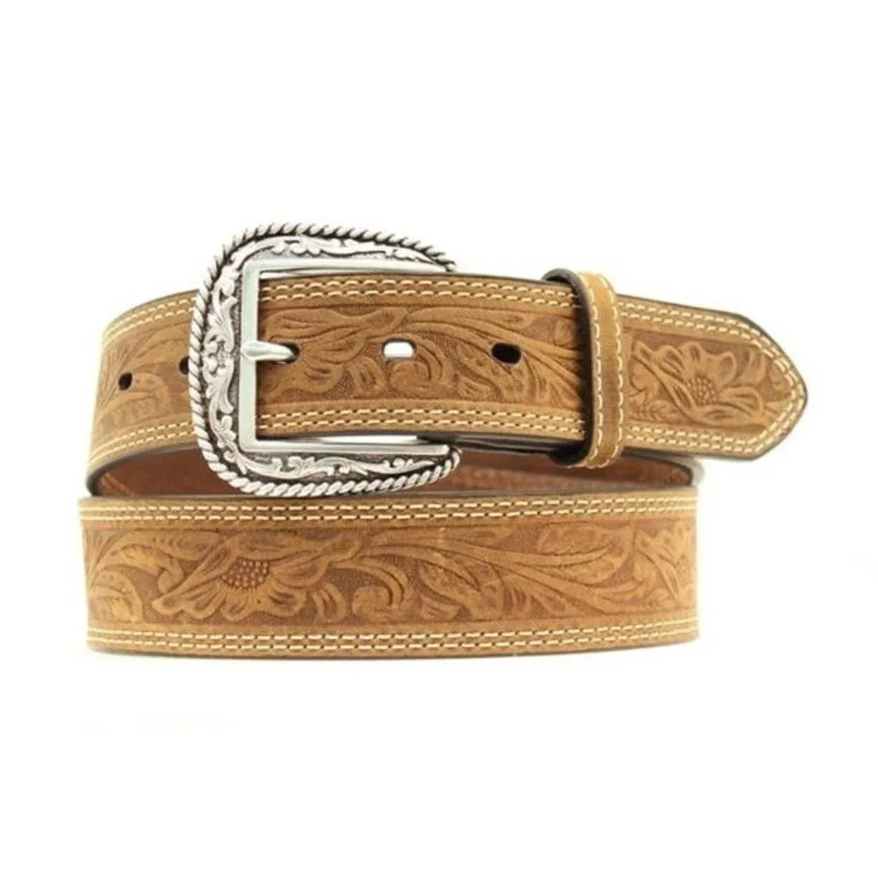 Ariat Men's Brown Tooled Double Stitched Western Belt - Extended Sizes