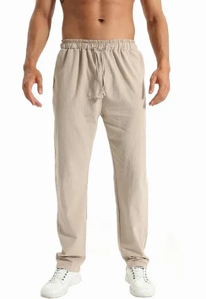 Erston Men&#039;s Linen Pants Casual Long Pants - Loose Lightweight Drawstring Yoga B