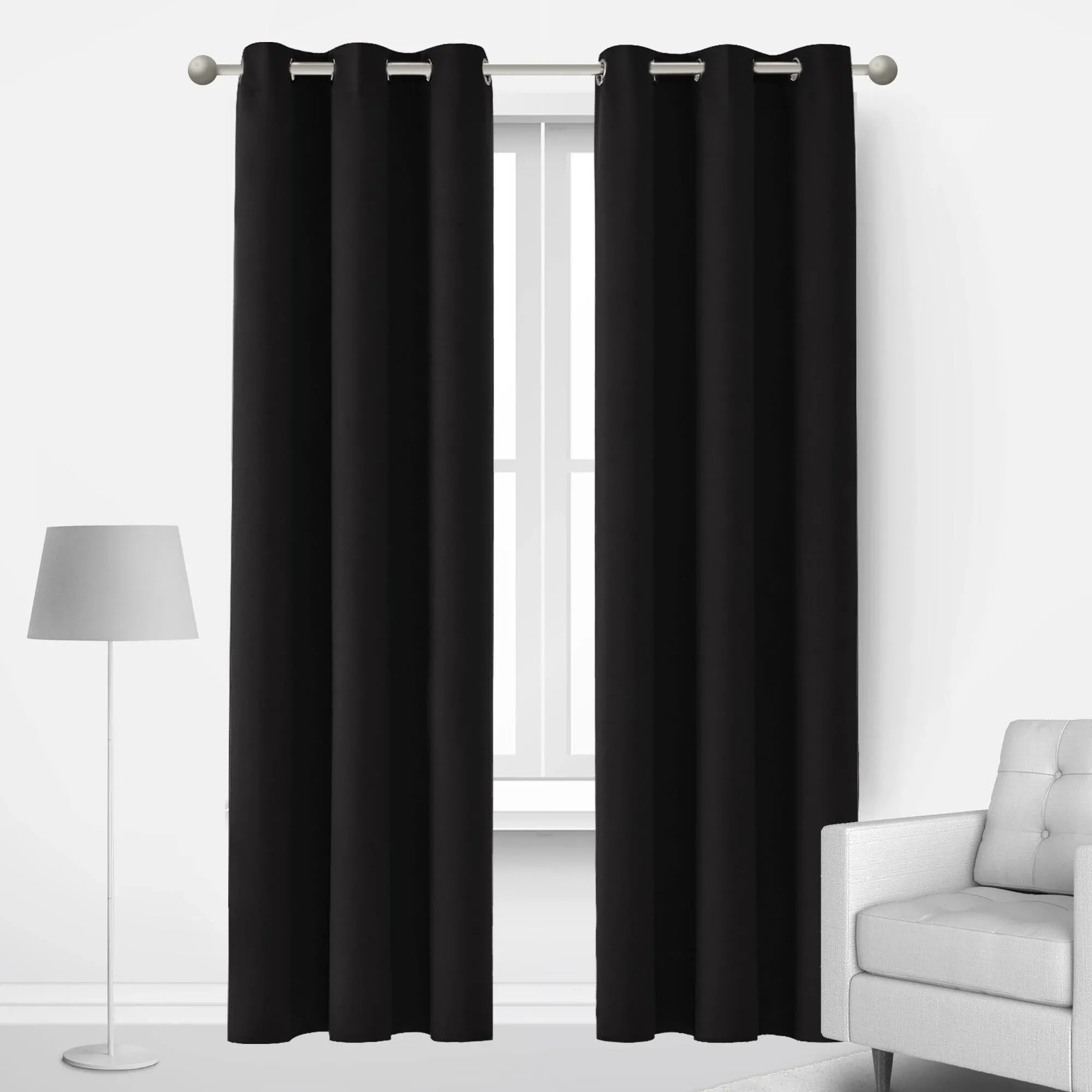 Deconovo Room Darkening Thermal Insulated Blackout Curtains 84 Inches Long for Bedroom, Black, 2 Panels Set, 42 Inch Wide