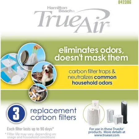 3 Genuine Hamilton Beach TrueAir Replacement Carbon Filters Household True Air