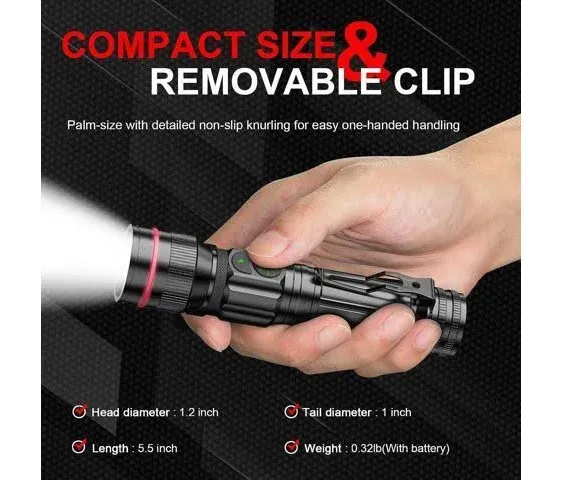 WdtPro Rechargeable Flashlights (Battery Included), LED Tactical Flashlight with ...