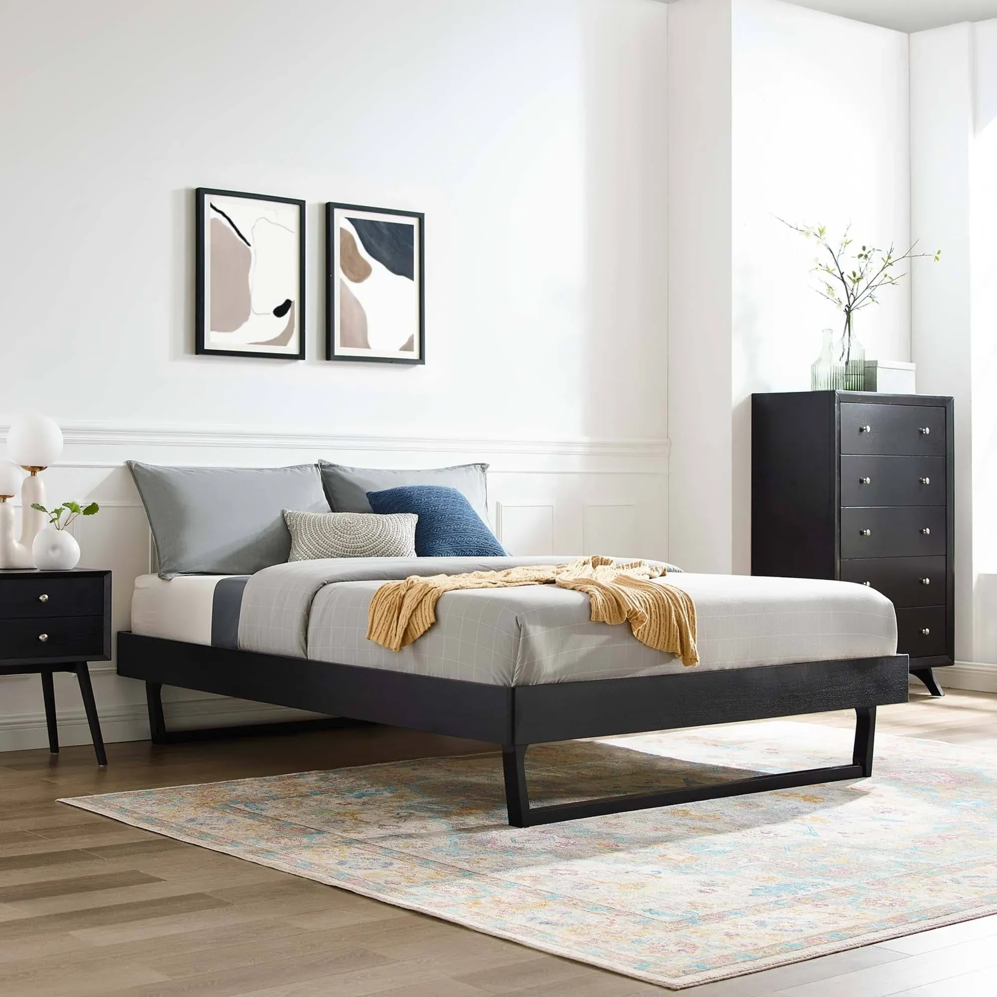 Modway Billie Twin Platform Bed Frame Walnut Wood