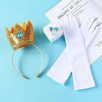 Girls Princess Costume Accessories Crown Earrings Gloves Halloween Dress Up Birthday Party Supplies