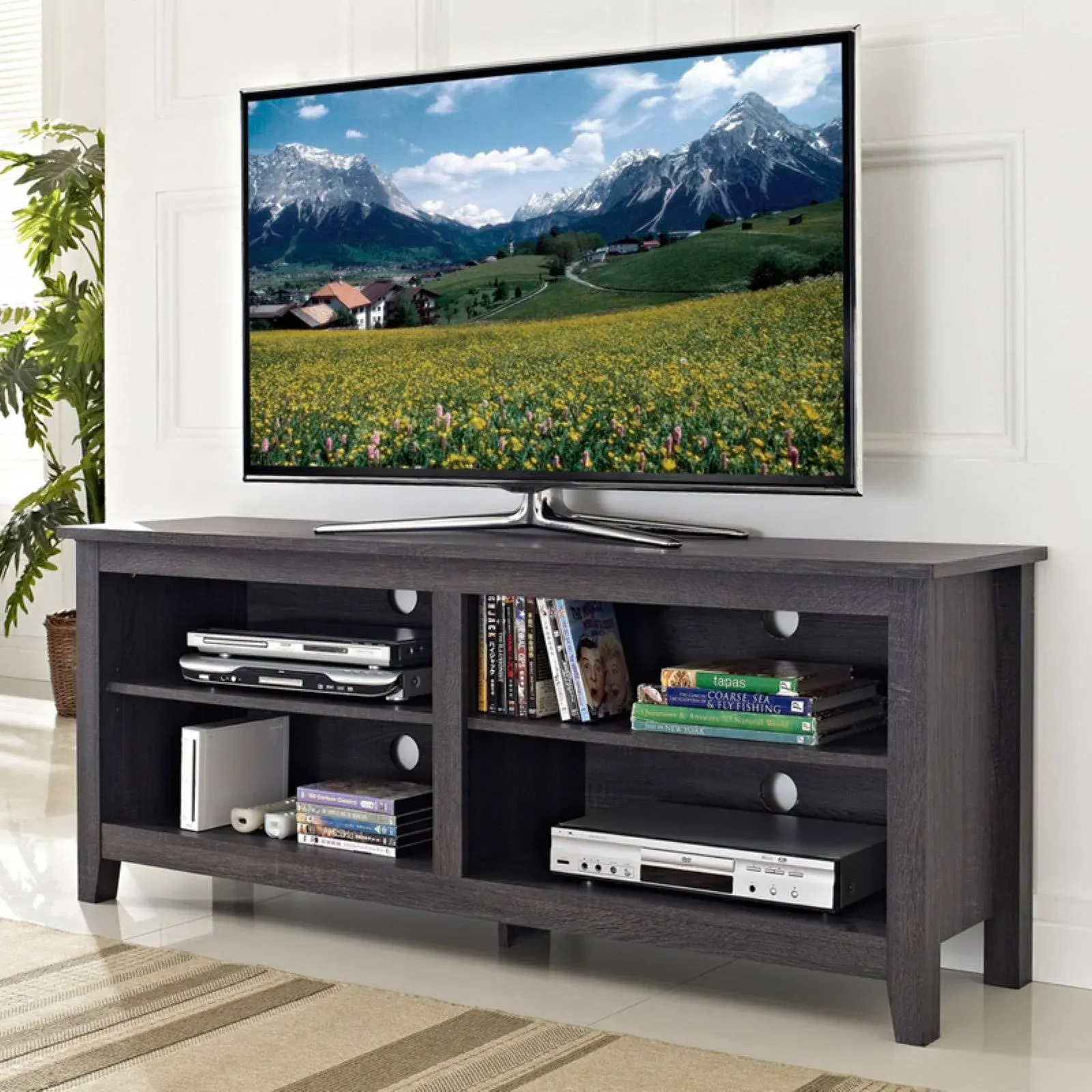 58" Distressed Charcoal Grey Wood TV Stand Console