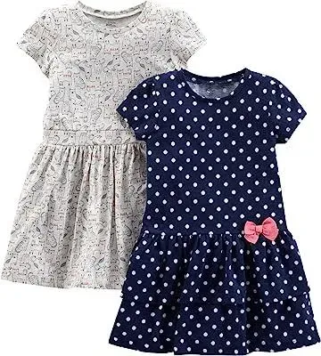 Simple Joys by Carter's Girls' Short-Sleeve and Sleeveless Dress Sets, Pack of 2