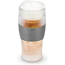 Host Freeze Beer Glass, Freezer Gel Chiller Double Wall Plastic Frozen Pint Glass, Set of One, 16 oz, Grey