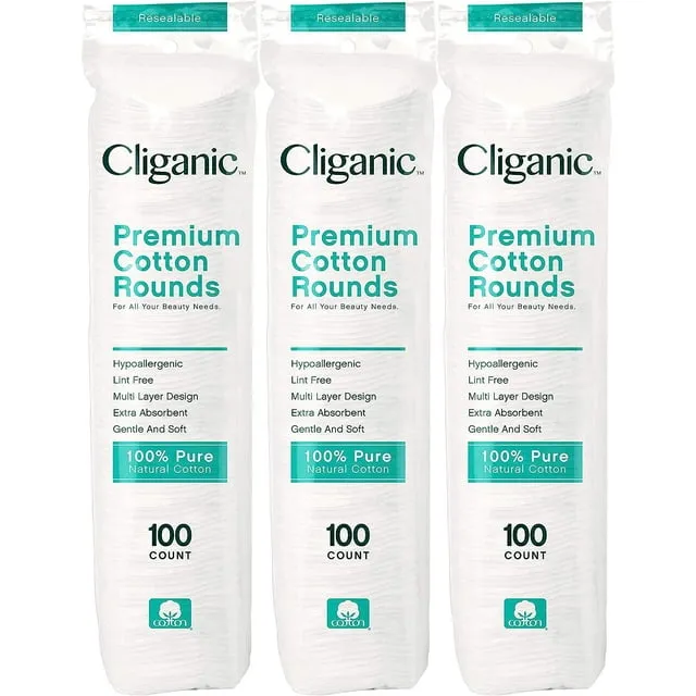 Cliganic Premium Cotton Rounds for Face Makeup Remover Pads, Hypoallergenic, Lint-Free, 100% Pure, 300 Count