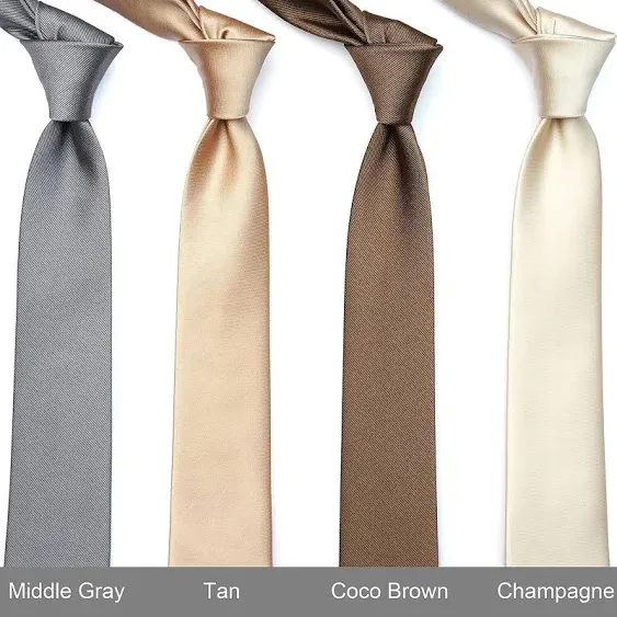 ZENXUS Skinny Ties for Men, Solid Color 2.5 inch Slim Neckties 1 or 5 Pack Plain Tie