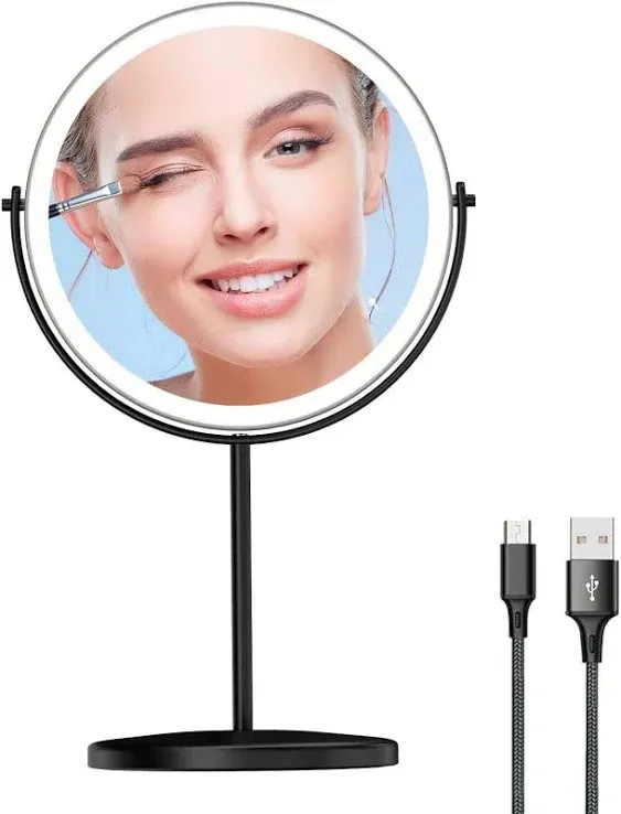 WIZCHARK 9&#034; Large Lighted Makeup Mirror, 1X/10X Magnifying Vanity Mirror with 3 