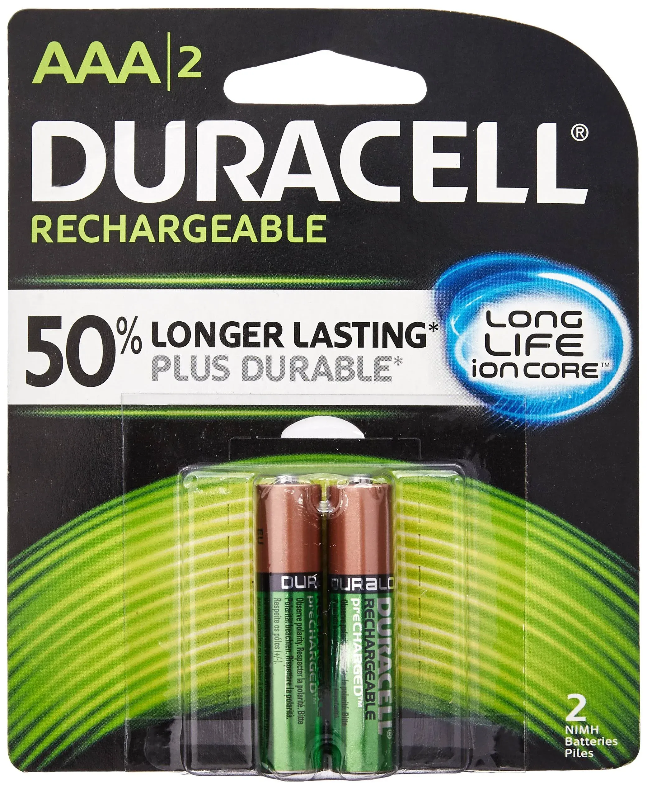 Duracell Duralock Rechargeable Batteries, AAA - 2 pack