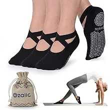 Ozaiic Yoga Socks for Women Non-Slip Grips & Straps, Ideal for Pilates, Pure Barre, Ballet, Dance, Barefoot Workout