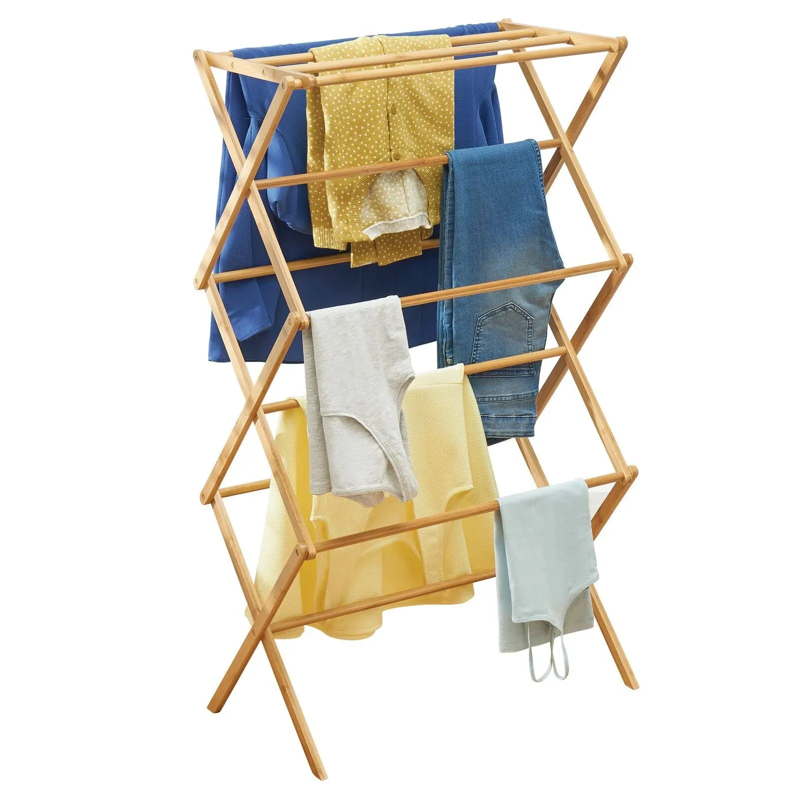 mDesign Bamboo Tall Vertical Portable, Collapsible, Foldable Laundry Drying Rack