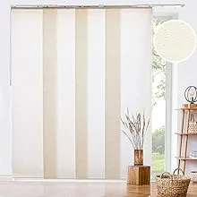 Country Cut-to-Size Ivory Light Filtering Adjustable Sliding Panel Track Blind with 23 in. Slats Up to 86 in.W x 96 in.L