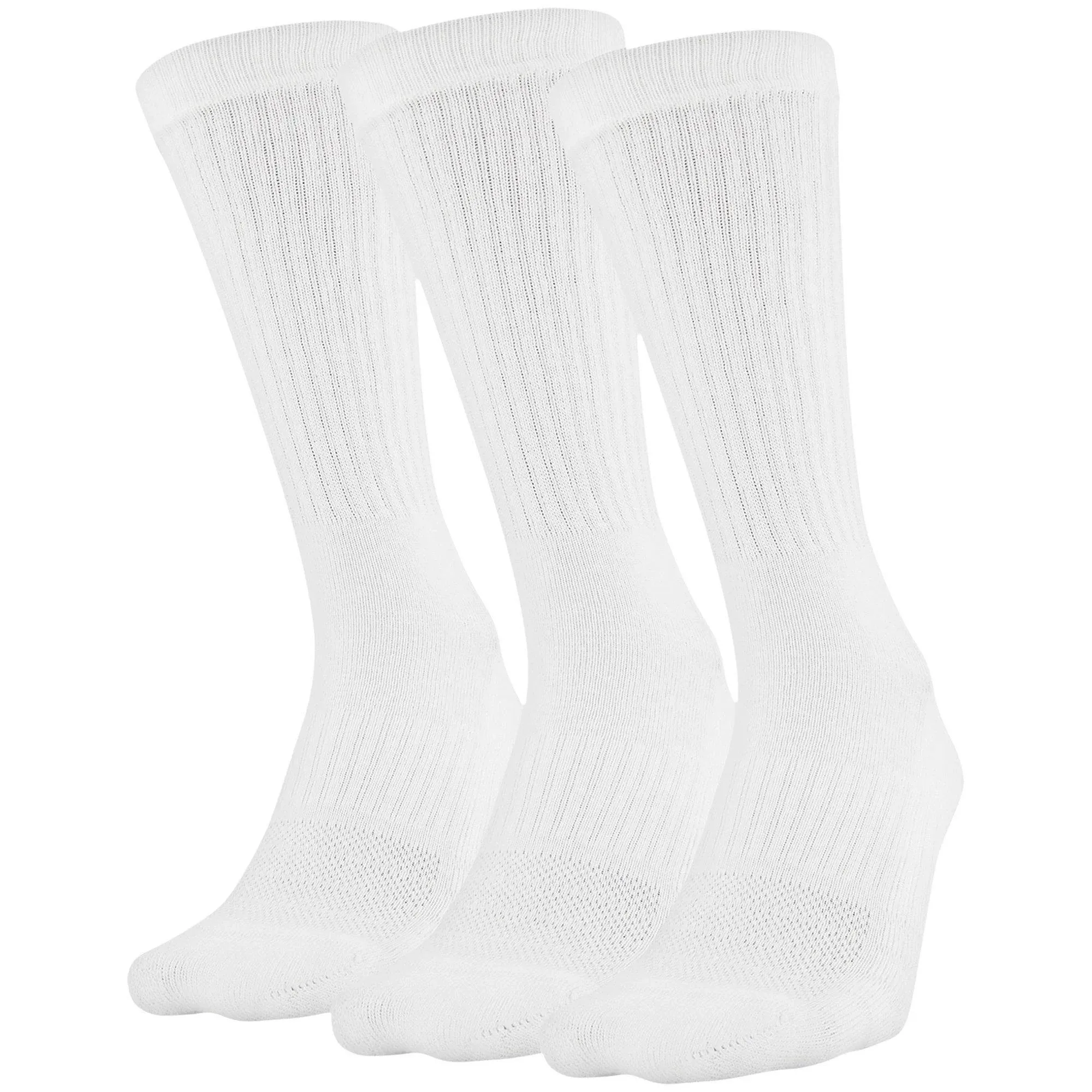 UNDER ARMOUR Mens Socks Crew Cushioned Adult 3 Pair Shoe Size 8-12 White 