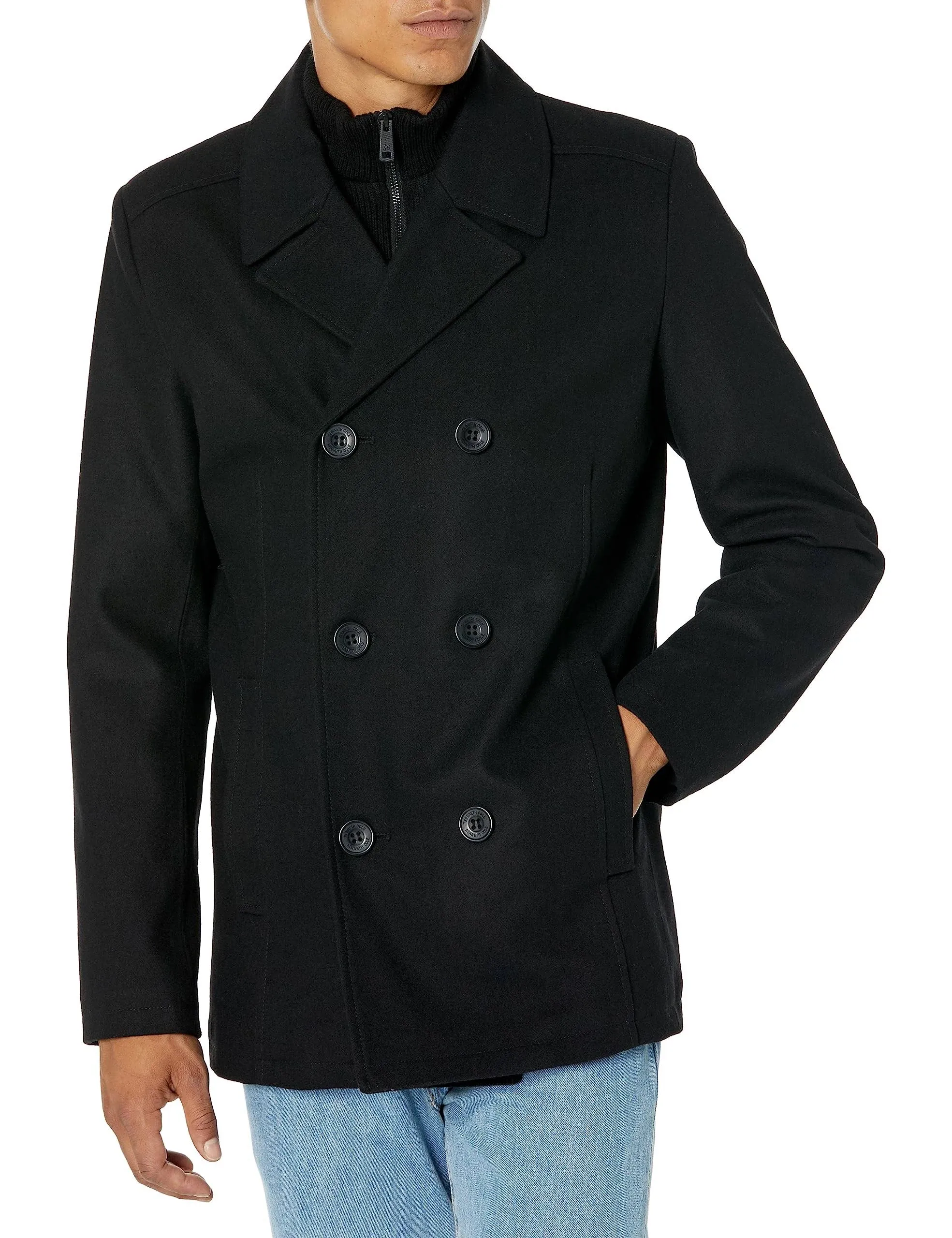 Kenneth Cole Men's Double-Breasted Peacoat Bib