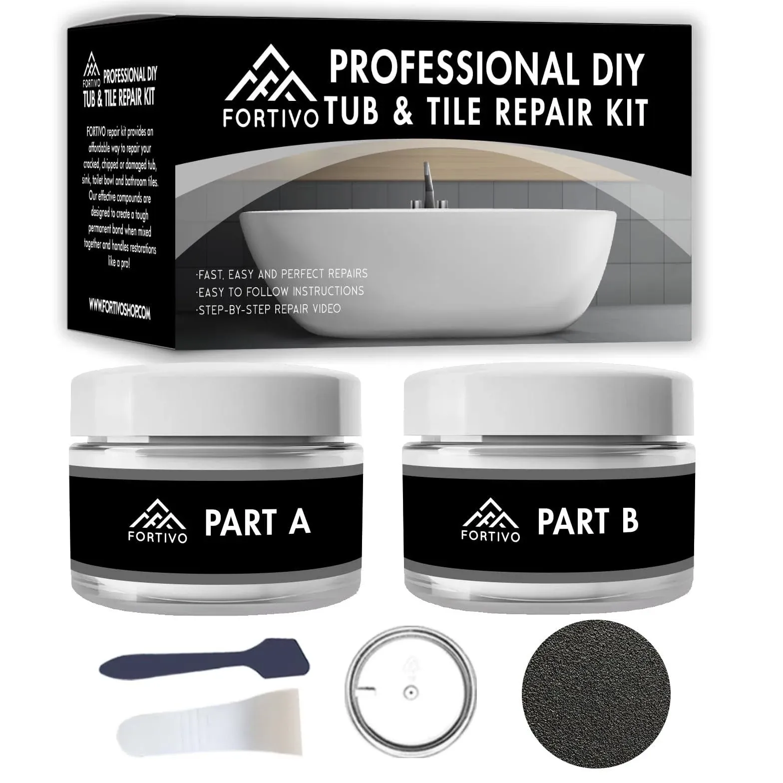 White Porcelain Repair Kit, Fiberglass Tub Repair Kit for Sink, Shower &amp; Coun...