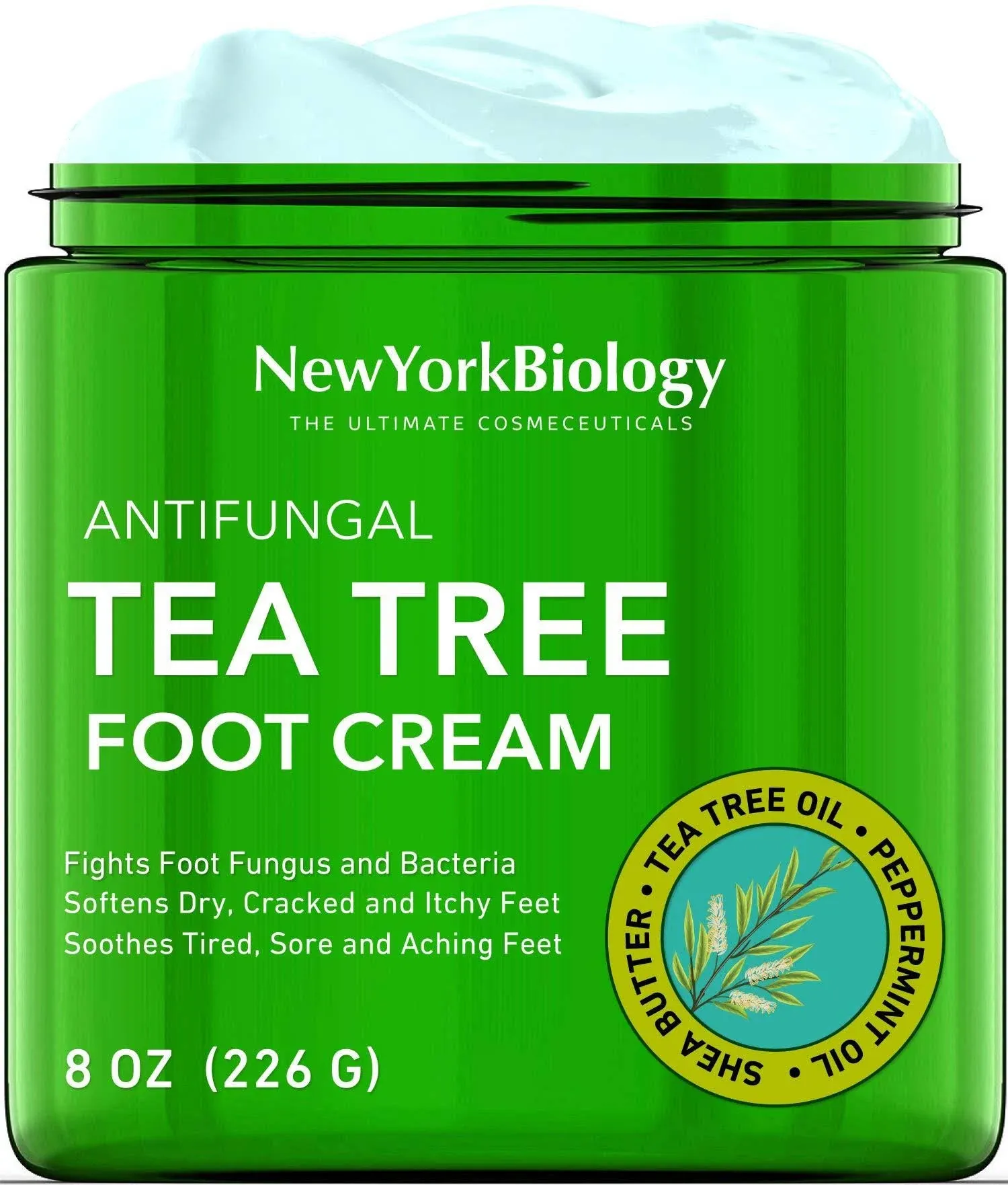 New York Biology Tea Tree Oil Foot Cream for Dry Cracked Feet, Athletes Foot, Nail Fungus, Jock Itch, Ringworm, Cracked Heels and Itchy Skin - Foot