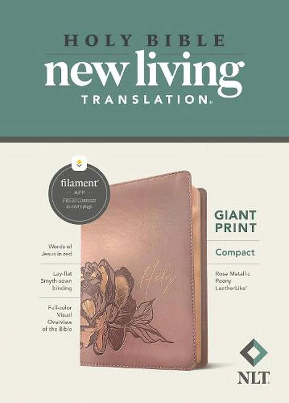 NLT Compact Giant Print Bible, Filament-Enabled Edition (Leatherlike, Rose Metallic Peony, Red Letter) [Book]