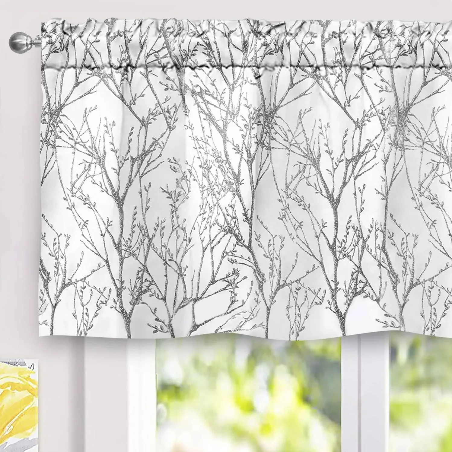 Driftaway Tree Branch Abstract Ink Printing Lined Thermal Insulated Window Curtain Valance Rod Pocket 52 Inch Plus 2 Inch Header