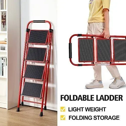 Folding Step Ladder 4 Steps Stool,heavy-duty Sturdy Safety 4 Step