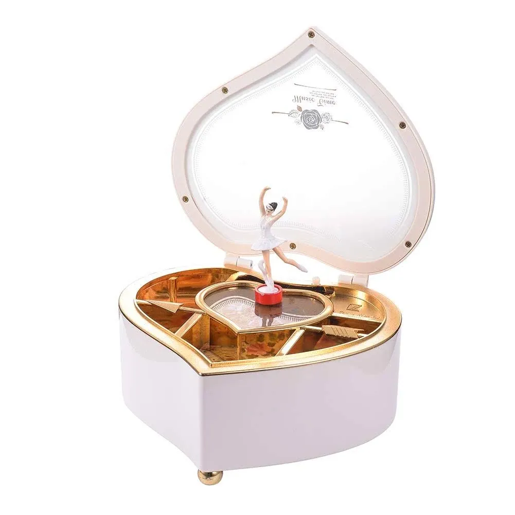 Rainbowie Heart Musical Jewelry Box, Musical Jewelry Storage Box with Dancing Girl,Arrow Design Christmas Gift (white)