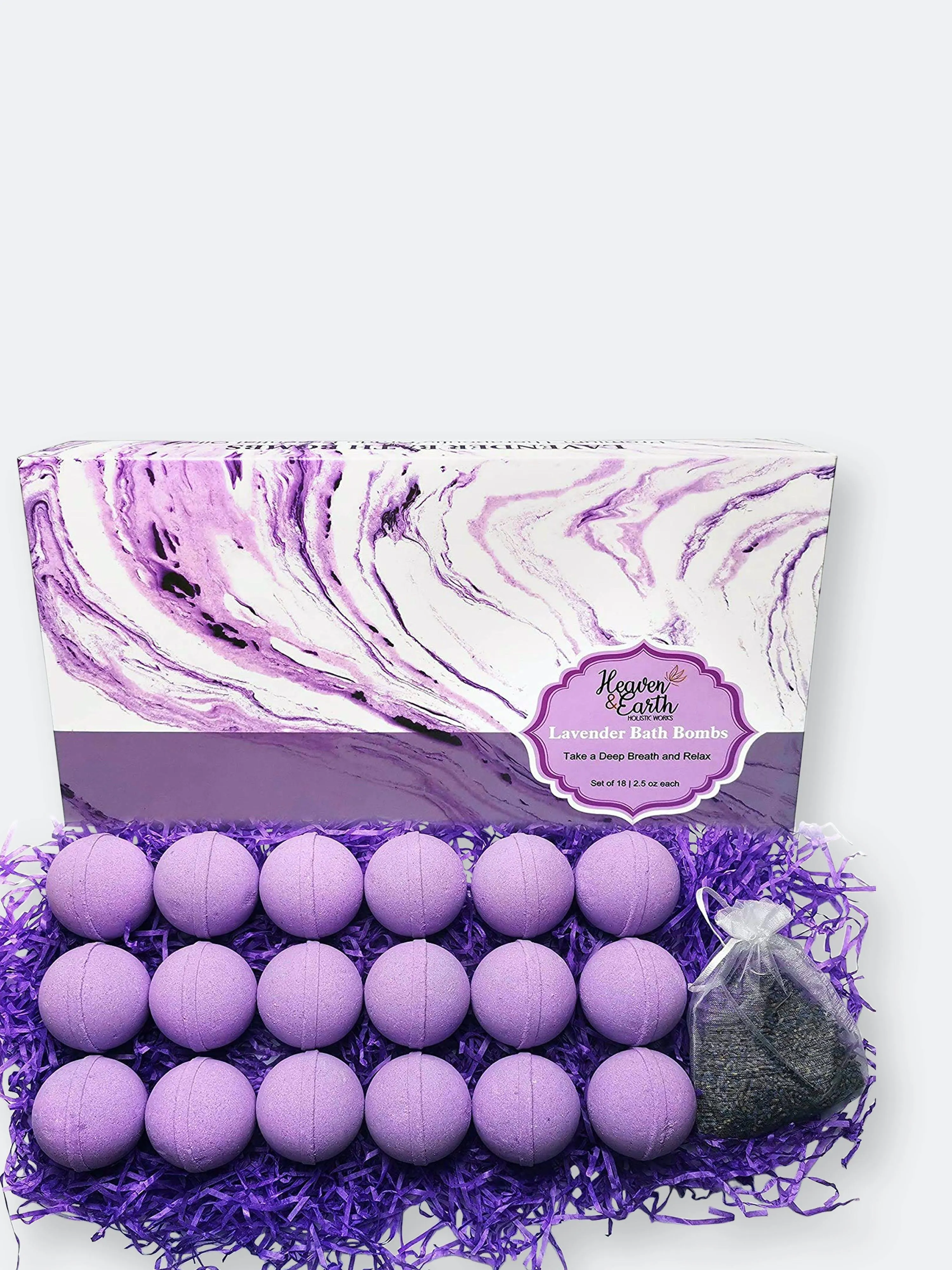 Lavender Bath Bombs Gift Set for Men and Women. 18 Lavender Bath Bombs Bulk with Essential Oils. Relaxing Bath Bombs Individually Wrapped with Organic