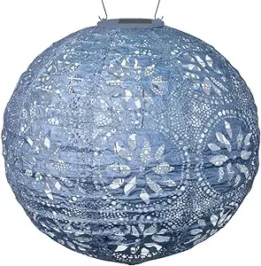 Allsop Home and Garden Soji Stella Boho, LED Outdoor Solar Lantern, Handmade with Weather-Resistant UV Rated Tyvek Fabric, Stainless Steel Hardware, for Patio, Deck, Garden, Color (Metallic Blue)