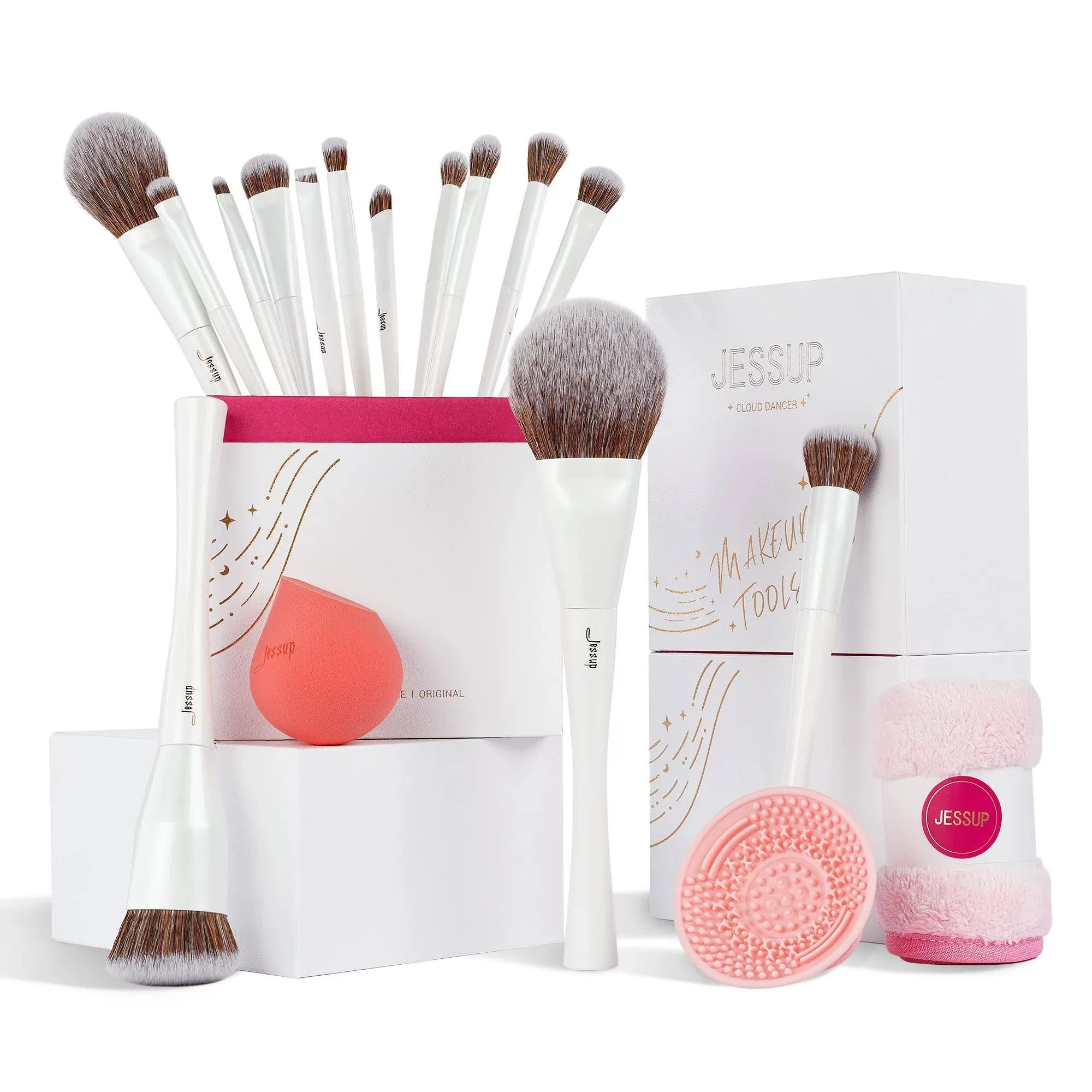 Jessup Brush Set Makeup Brush Set 14 Pieces Make Up Brush Set Cosmetic Brush Makeup Brush Set High Quality Makeup Gift Set for Women Makeup Sponge