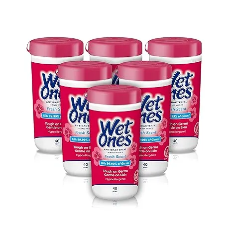 Wet Ones Antibacterial Hand Wipes, Fresh Scent Wipes | Antibacterial Wipes, Hand Sanitizer Wipes, Wet Ones Wipes, 40 ct. Canister (6 pack)