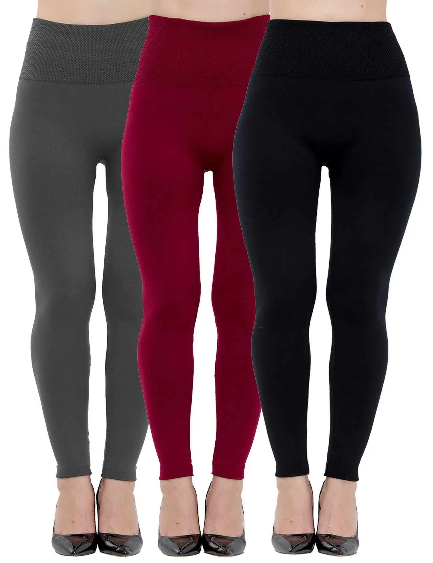 3 Pack Women's Winter Warm Fleece Lined Thick Brushed Full Length Leggings Thights Thermal Pants