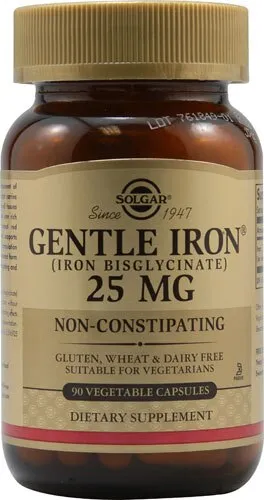 Solgar Gentle Iron 25mg, 90 Vegetable Capsules - Energy, Normal Red Blood Cell Production - Gentle on the Stomach - Non-GMO, Vegan, Gluten Free, Dairy Free, Kosher, Halal - 90 Servings