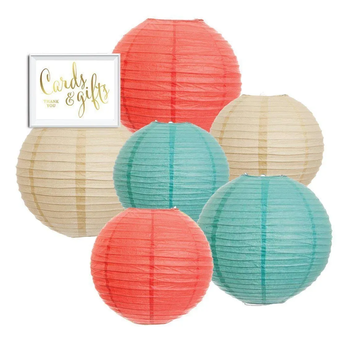 Ivory, Coral, Diamond Blue Hanging Paper Lanterns Decorative Kit