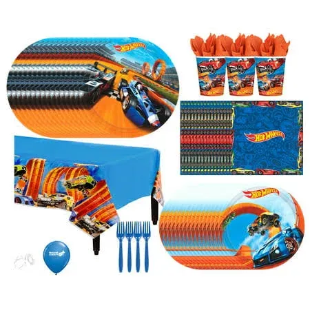 Hot Wheels Party Supplies Bundle with Luncheon Plates, Dessert Plates and Napkins for 8 Guests