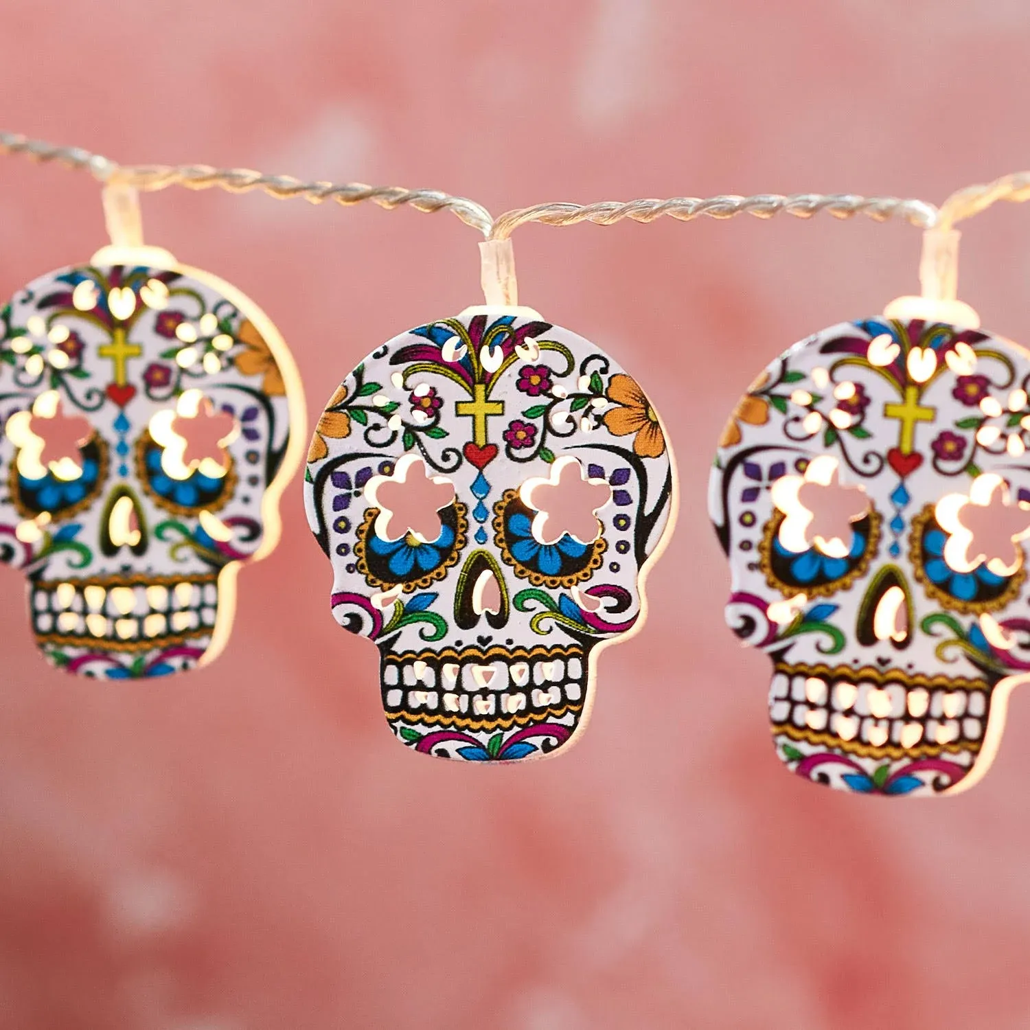 Lights4fun, Inc. Sugar Skull Day of The Dead Battery Operated LED Indoor String Lights