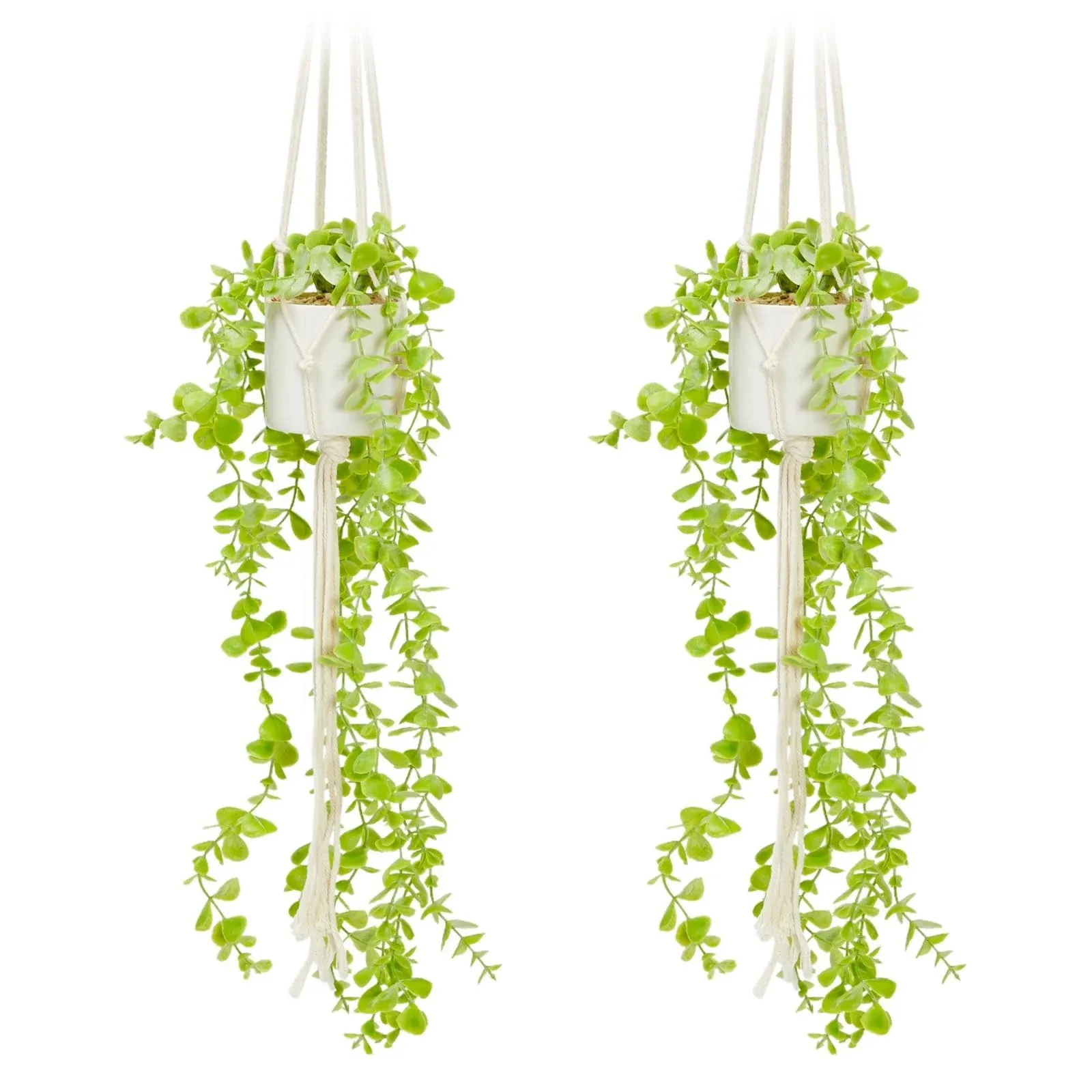 Juvale 2 Pack Artificial Eucalyptus Fake Hanging Plants with Macrame Hanger and White