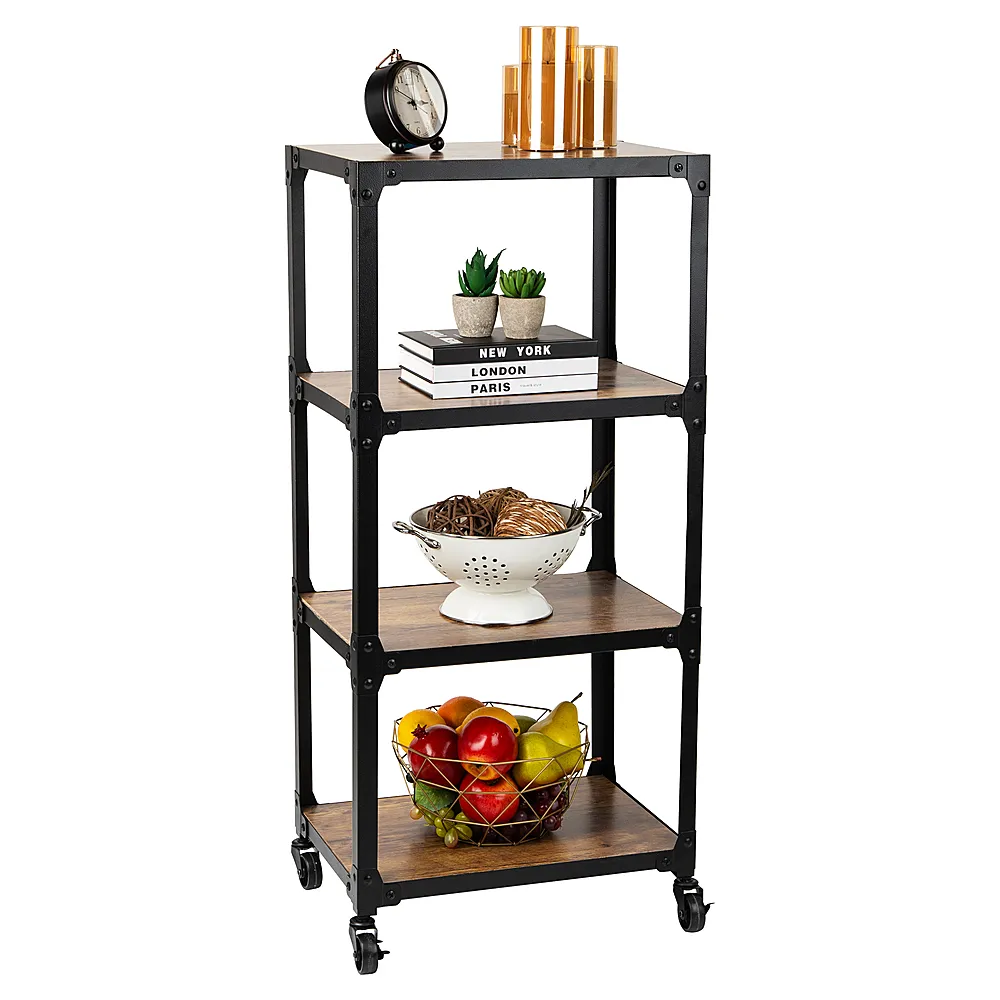 Mind Reader 4 Tier All Purpose Utility Cart, Wood/Metal, Black/Brown