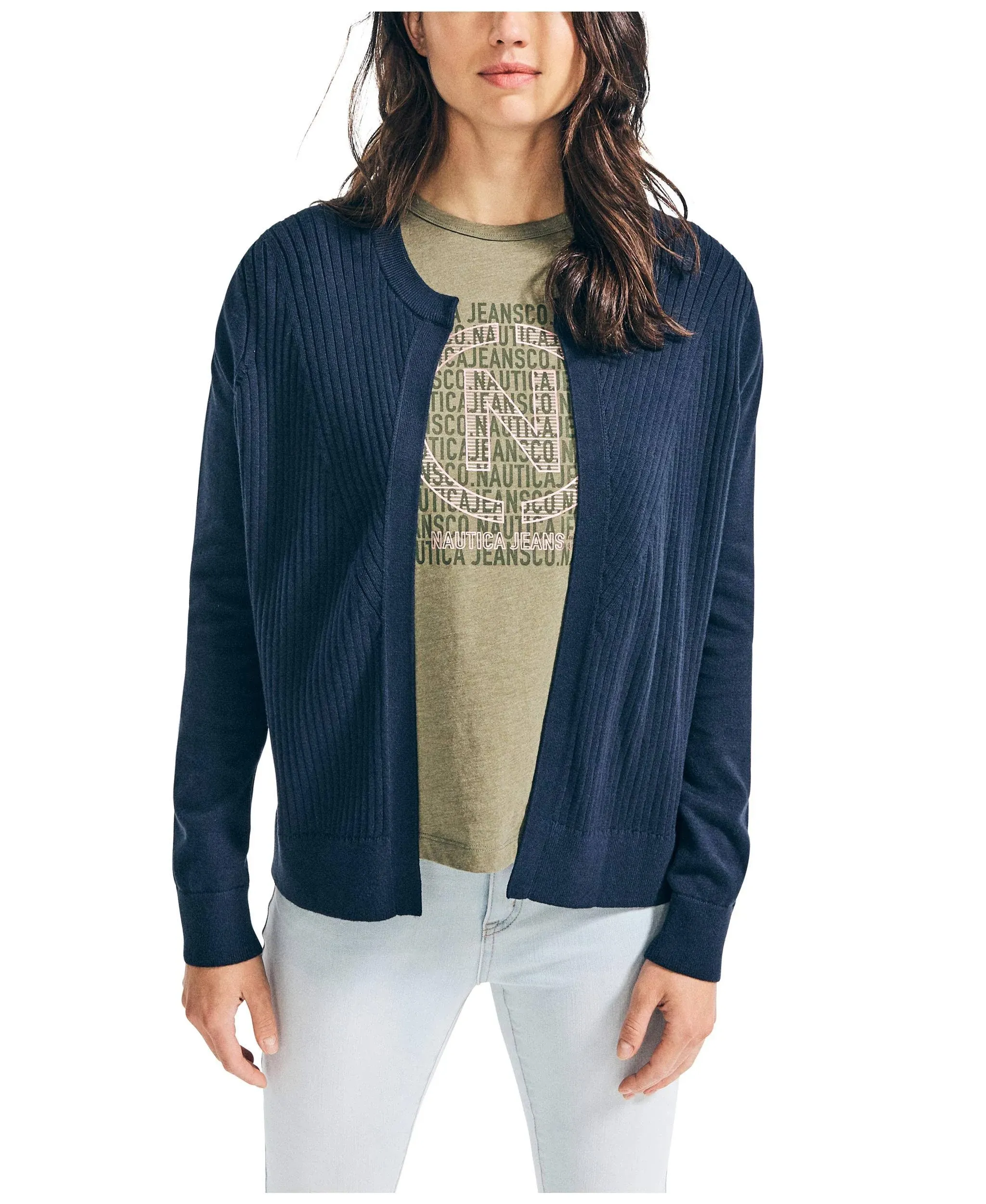 Nautica Women's Ribbed Open Layering Cardigan