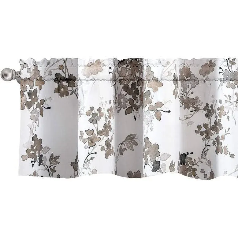 DriftAway Watercolor Floral Botanical Lined Thermal Insulated Window Curtain Valance Rod Pocket 52 Inch by 14 Inch Plus 2 Inch Header Beige 1 Pack