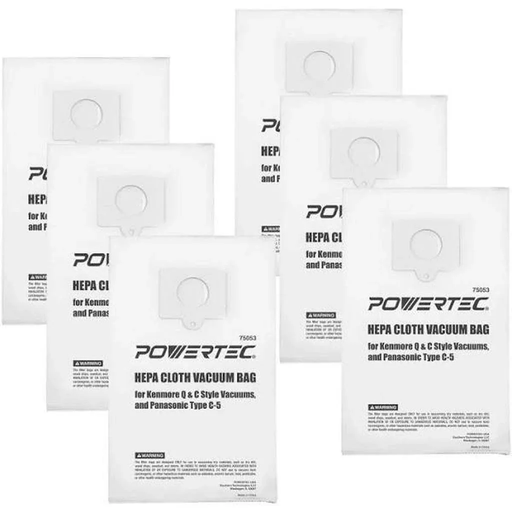 POWERTEC 75053 HEPA Cloth Vacuum Bag Replacement for Kenmore Q & C Style Vacuums ...