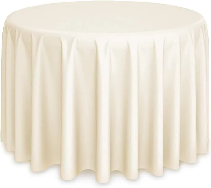 "Lann's Linens 5 Pack 120 Round Wedding Banquet Polyester Fabric Tablecloths - Ivory"