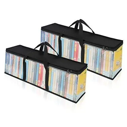 Dvd Storage Bags (set Of 2) Clear Pvc Media Holder Case With Handles 2