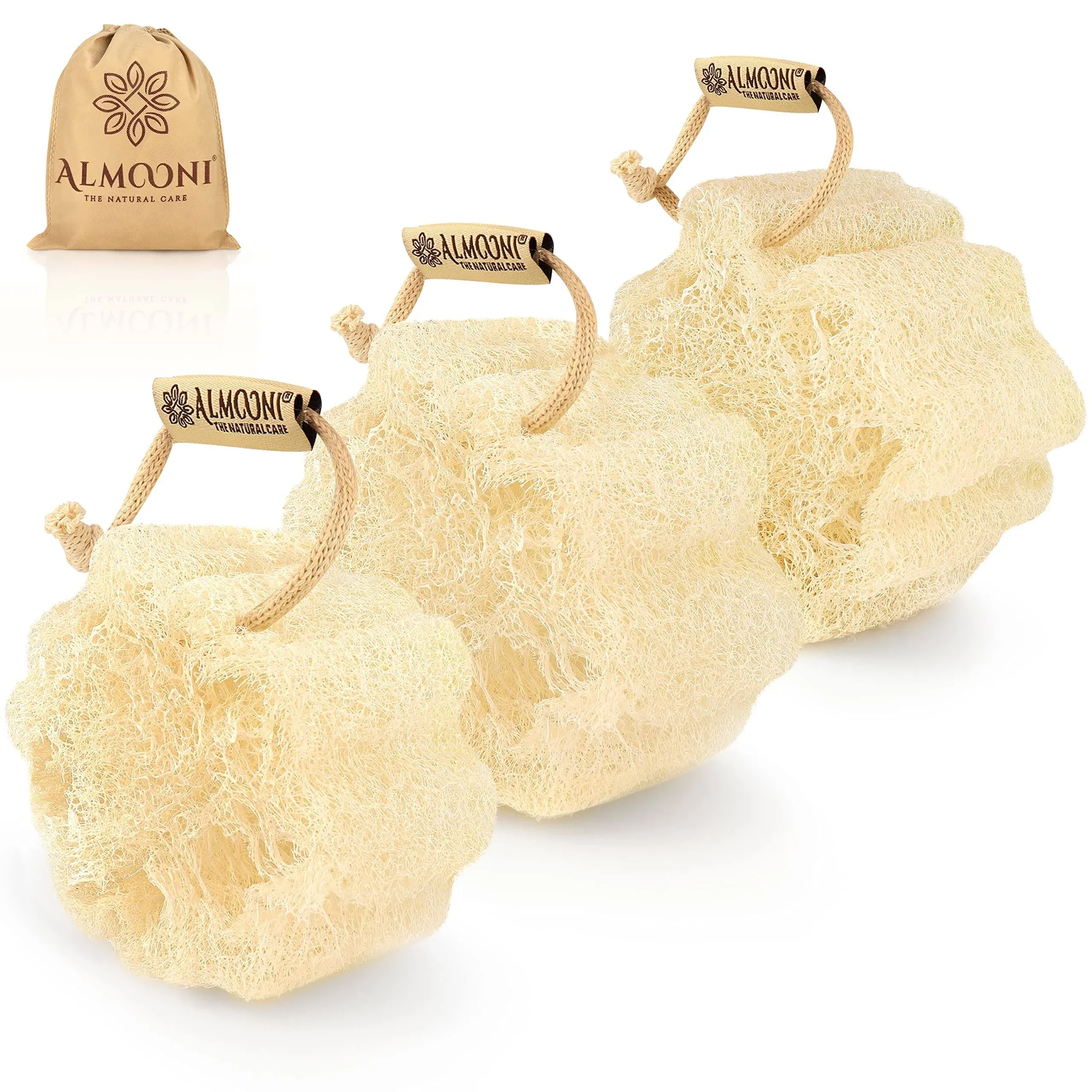 Almooni Mini Natural Loofah Sponge - Real Egyptian Shower Exfoliating Loofah ...