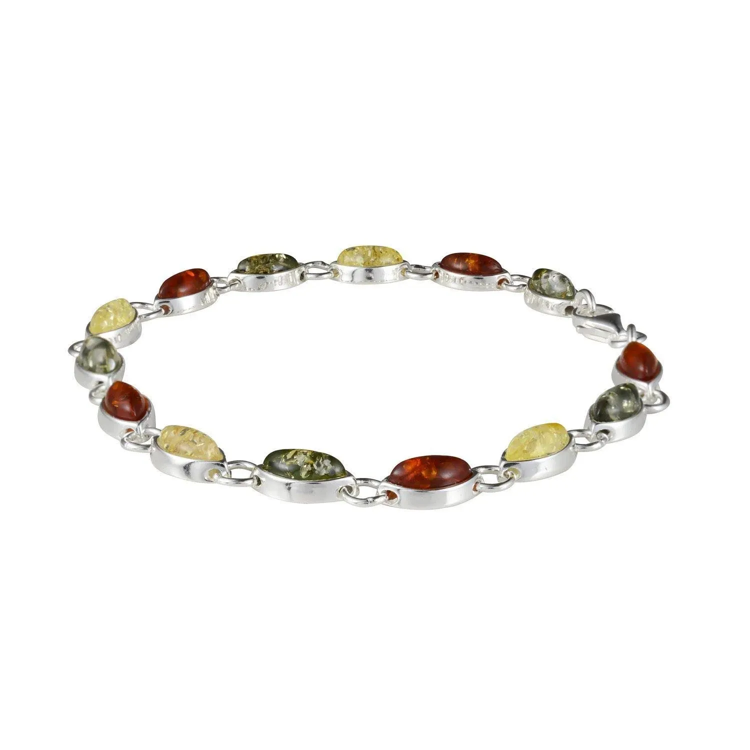 Sterling Silver Multi-Colored Baltic Amber Bracelet