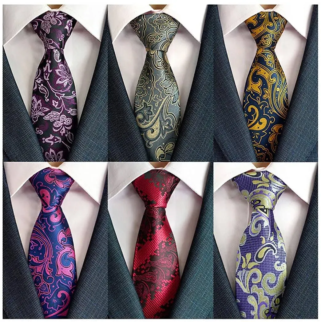 MEN'S Necktie Classic Silk Tie 6PCS Purple, Grey, Yellow, Purple, Red, Purple