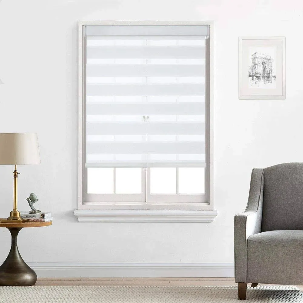 Cordless Zebra Shades, Free-Stop Light Filtering Zebra Roller Blinds for Bedroom/Living Room/Office