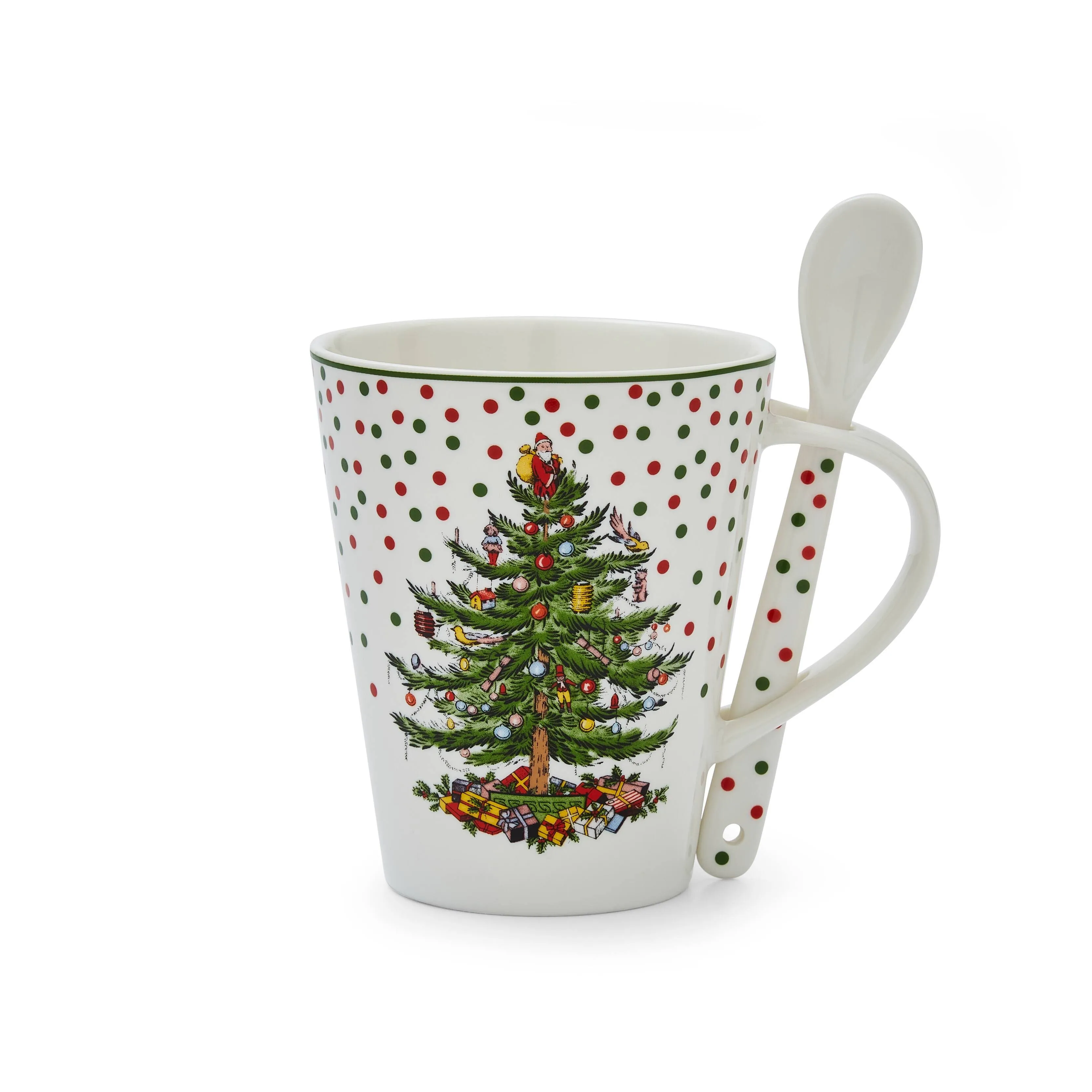 Spode Christmas Tree Polka Dot Mug & Spoon Set