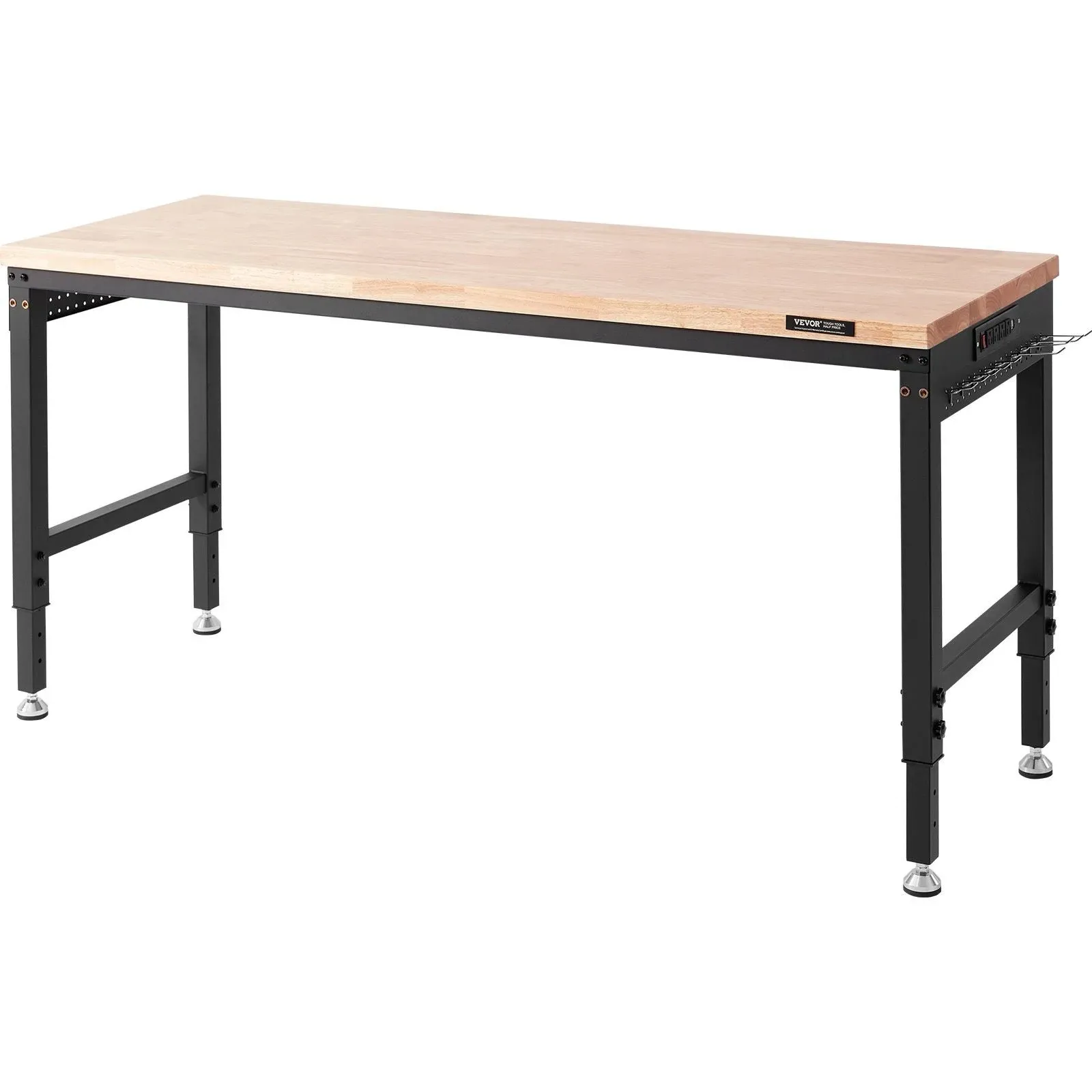 VEVOR Adjustable Workbench, 72&quot; L X 25&quot; W Garage Worktable with Universal Wheels, 28-39.5&quot; Heights &amp; 3000 LBS Load Capacity, with Power Outlets &amp; Hardwood Top &amp; Storage &amp; Foot Pads, for Office Home